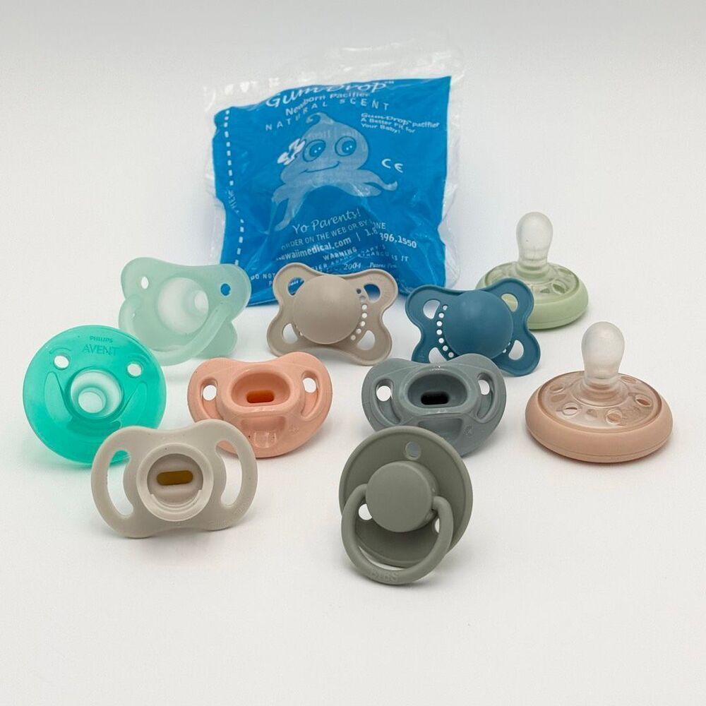 Mixed Lot of 11 Pacifiers Binkies Nuk Gumdrop Bibs Avent Tommy Tippee Mam Lot 1
